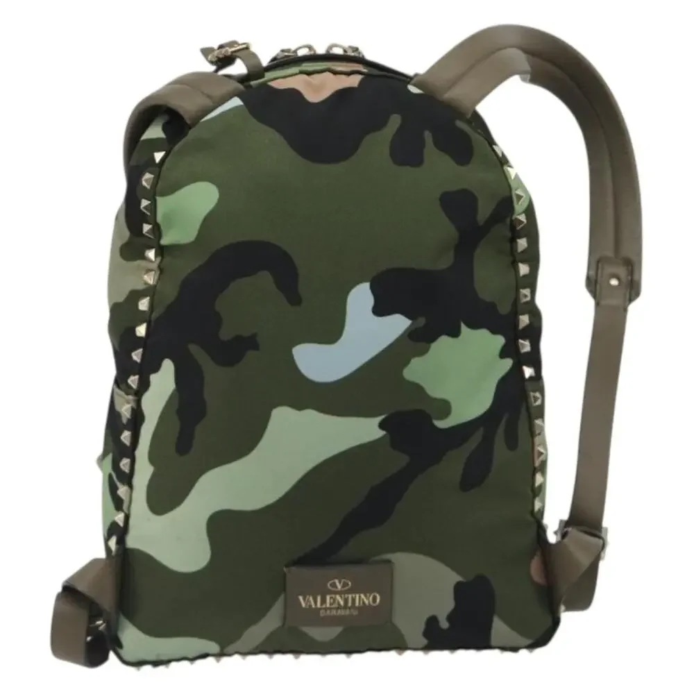 Valentino Nylon Khaki Gold Camouflage Backpack Green